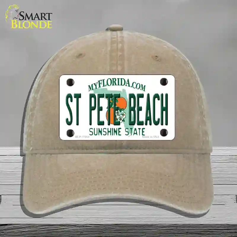 HAT09-MLP-11084 St Pete Beach Florida Novelty License Plate Hat, Unconstructed Cotton - Khaki