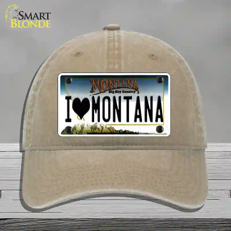 HAT09-MLP-11086 I Love Montana State Novelty License Plate Hat, Unconstructed Cotton - Khaki