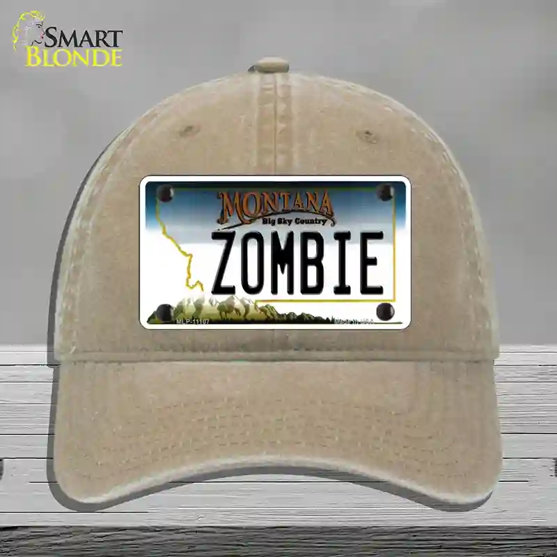 HAT09-MLP-11107 Zombie Montana State Novelty License Plate Hat, Unconstructed Cotton - Khaki