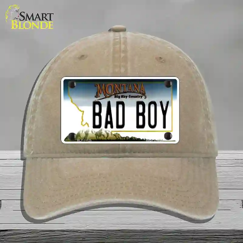 HAT09-MLP-11125 Bad Boy Montana State Novelty License Plate Hat, Unconstructed Cotton - Khaki