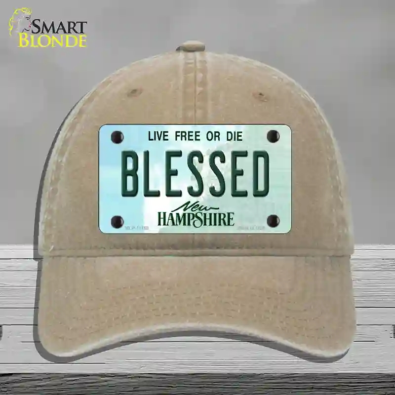HAT09-MLP-11168 Blessed   Hampshire State Novelty License Plate Hat, Unconstructed Cotton - Khaki