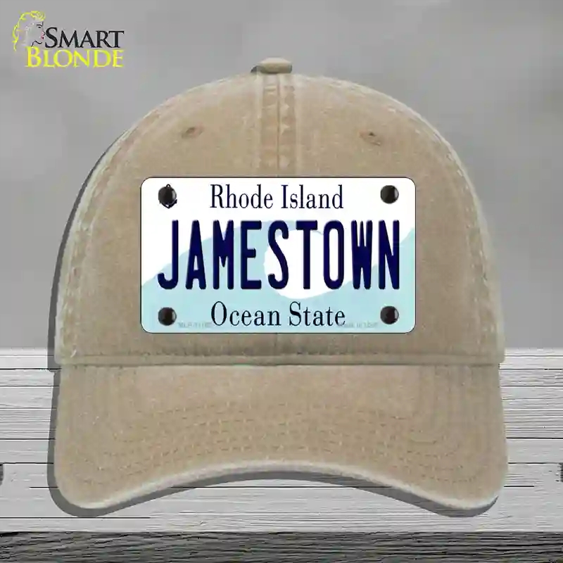 HAT09-MLP-11193 Jamestown Rhode Island State Novelty License Plate Hat, Unconstructed Cotton - Khaki