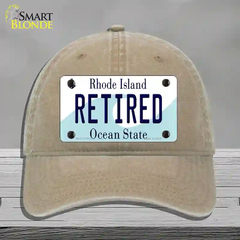 HAT09-MLP-11201 Retired Rhode Island State Novelty License Plate Hat, Unconstructed Cotton - Khaki
