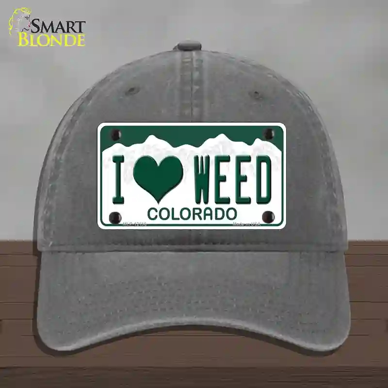 HAT08-MLP-12156 I Love Weed Colorado Novelty License Plate Hat, Unconstructed Cotton - Charcoal