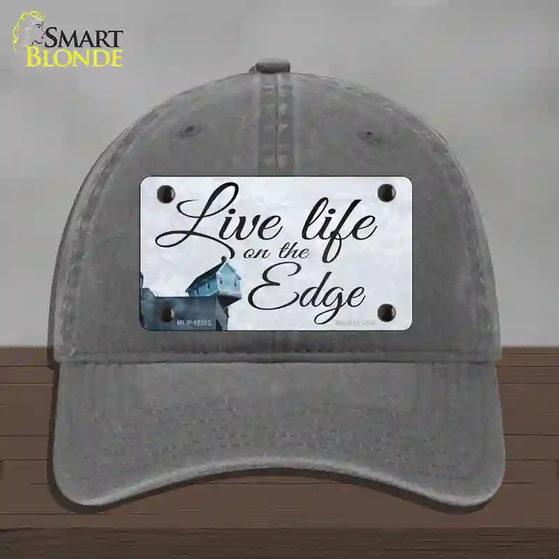 HAT08-MLP-12213 Live Life on the Edge Novelty License Plate Hat, Unconstructed Cotton - Charcoal
