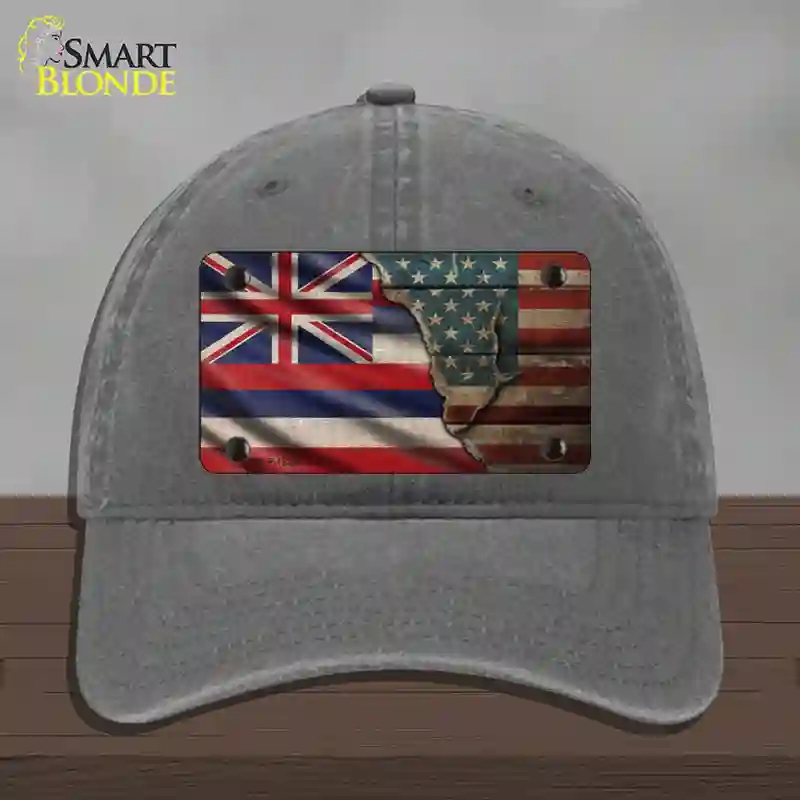 HAT08-MLP-12390 Hawaii & American Flag Novelty License Plate Hat, Unconstructed Cotton - Charcoal