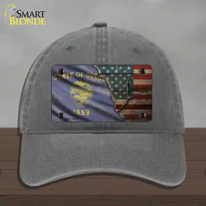 HAT08-MLP-12416 Oregon & American Flag Novelty License Plate Hat, Unconstructed Cotton - Charcoal