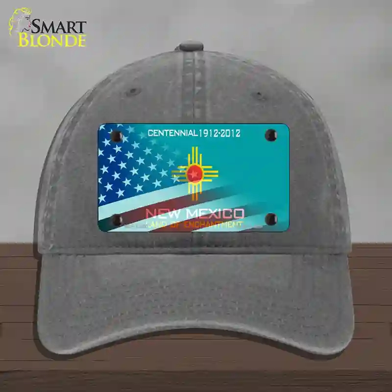 HAT08-MLP-12430   Mexico Teal with American Flag Novelty License Plate Hat, Unconstructed Cotton - Charcoal