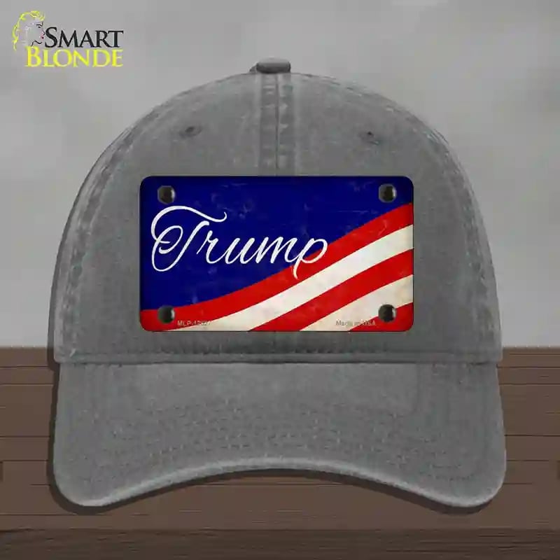 HAT08-MLP-12527 Trump on Waving Flag Novelty License Plate Hat, Unconstructed Cotton - Charcoal