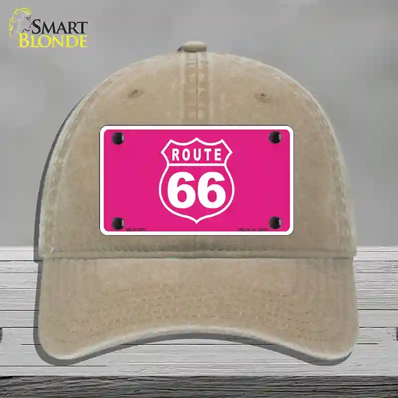 HAT09-MLP-025 US Route 66 Pink Novelty License Plate Hat, Unconstructed Cotton - Khaki