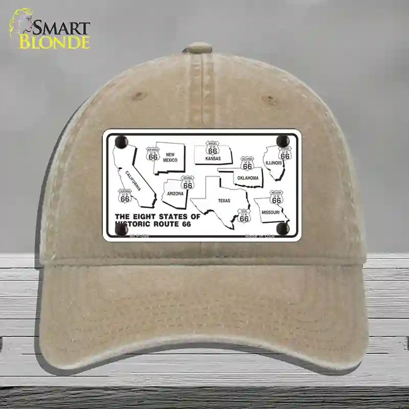 HAT09-MLP-098 Route 66 Historic States Novelty License Plate Hat, Unconstructed Cotton - Khaki