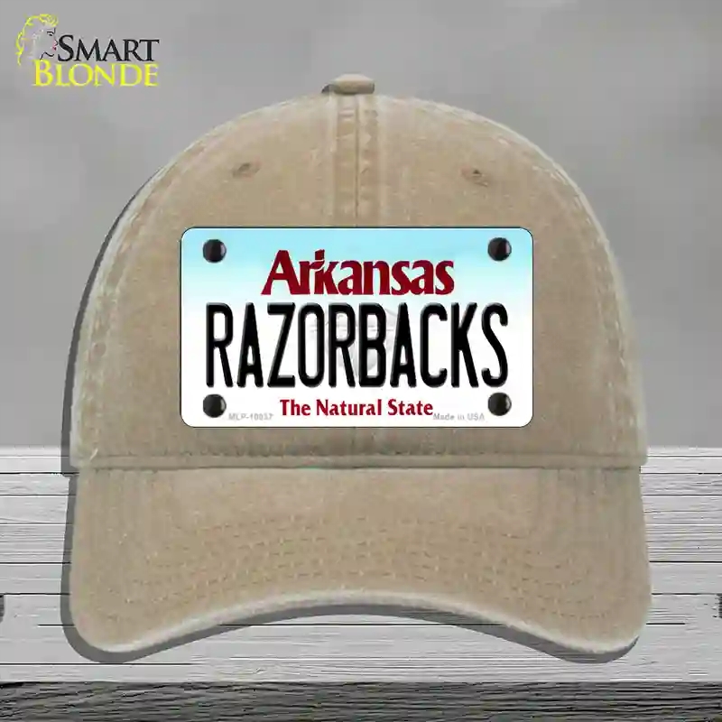 HAT09-MLP-10037 Razorbacks Arkansas Novelty License Plate Hat, Unconstructed Cotton - Khaki