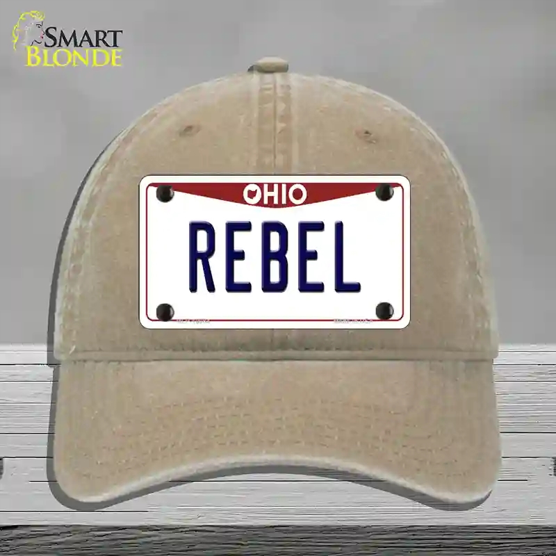 HAT09-MLP-10084 Rebel Ohio Novelty License Plate Hat, Unconstructed Cotton - Khaki