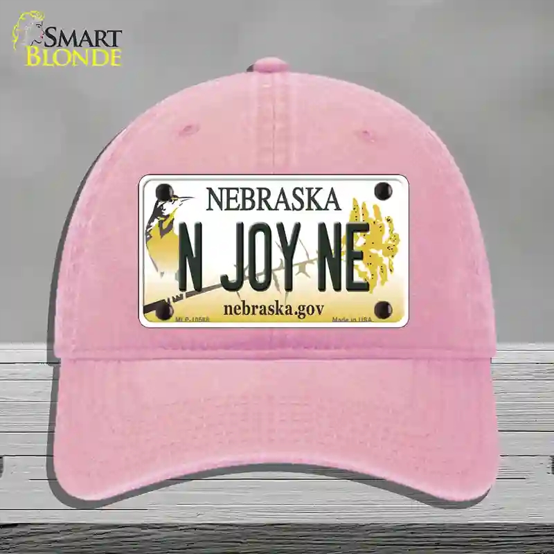 HAT12-MLP-10568 N Joy NE Nebraska Novelty License Plate Hat, Unconstructed Cotton - Pink