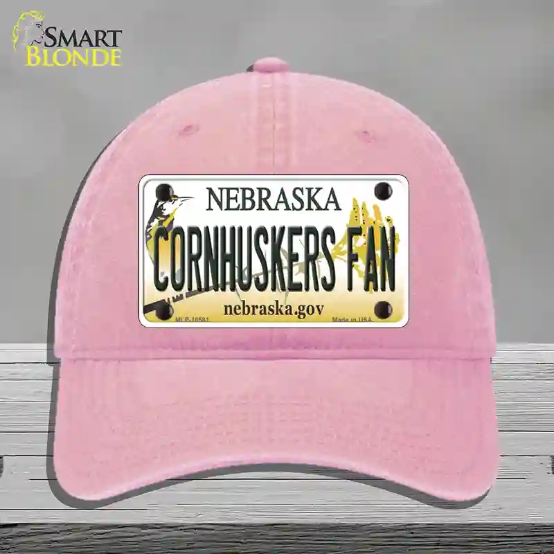 HAT12-MLP-10581 Cornhuskers Fan Nebraska Novelty License Plate Hat, Unconstructed Cotton - Pink