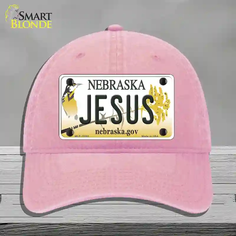 HAT12-MLP-10591 Jesus Nebraska Novelty License Plate Hat, Unconstructed Cotton - Pink
