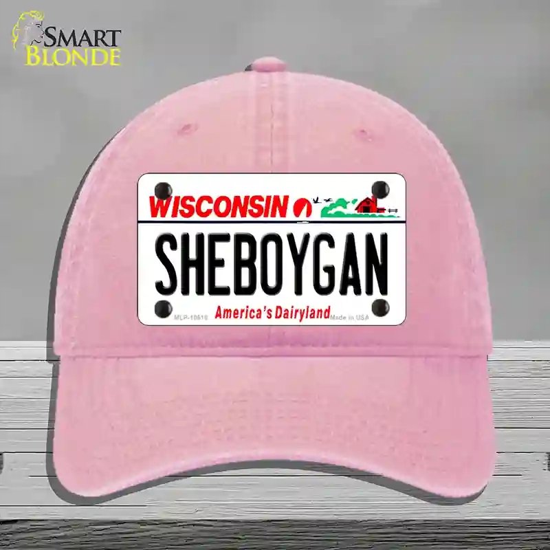 HAT12-MLP-10618 Sheboygan Wisconsin Novelty License Plate Hat, Unconstructed Cotton - Pink