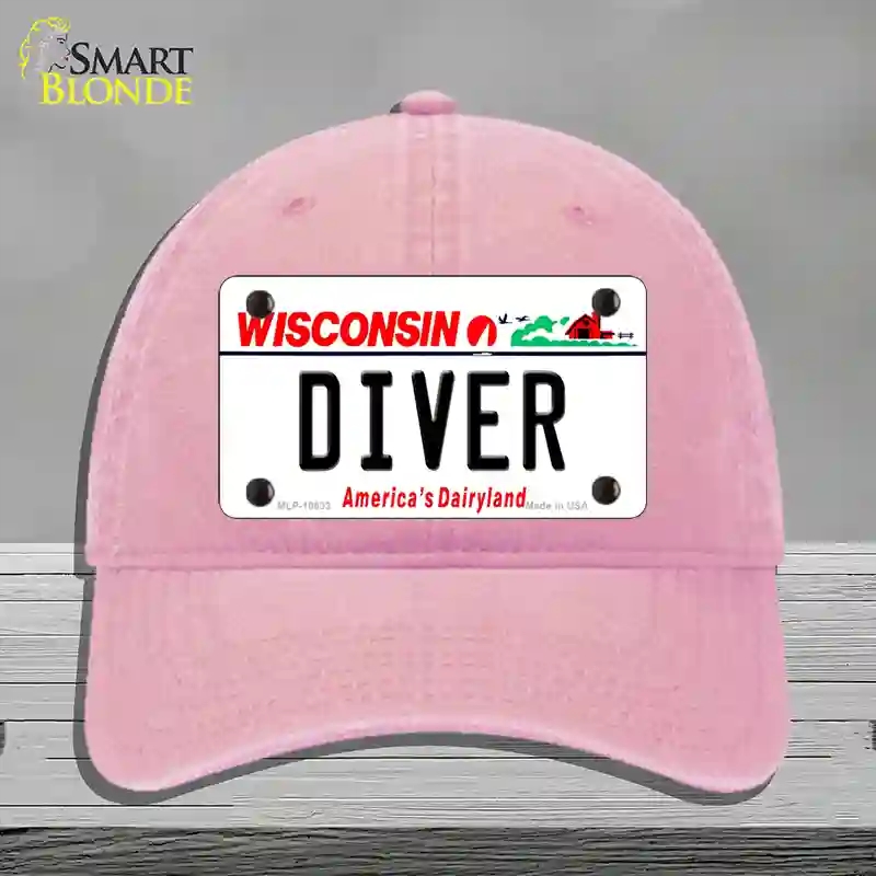 HAT12-MLP-10633 Diver Wisconsin Novelty License Plate Hat, Unconstructed Cotton - Pink