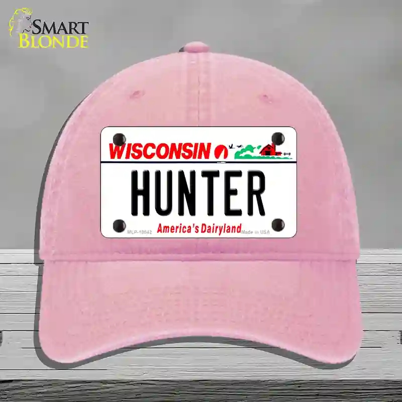 HAT12-MLP-10642 Hunter Wisconsin Novelty License Plate Hat, Unconstructed Cotton - Pink