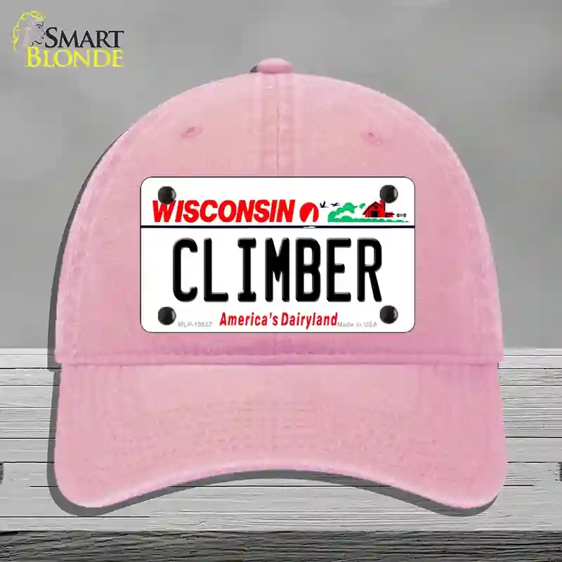 HAT12-MLP-10657 Climber Wisconsin Novelty License Plate Hat, Unconstructed Cotton - Pink
