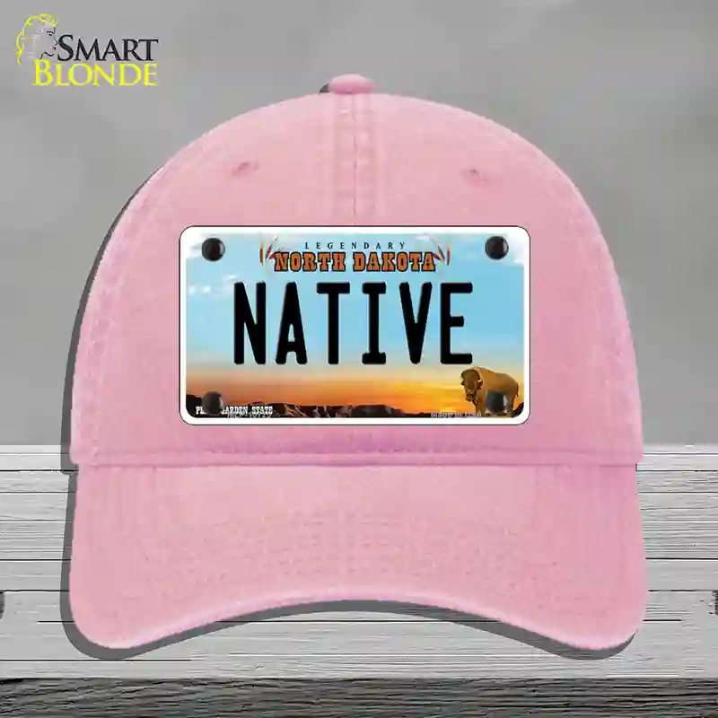 HAT12-MLP-10725 Native North Dakota Novelty License Plate Hat, Unconstructed Cotton - Pink