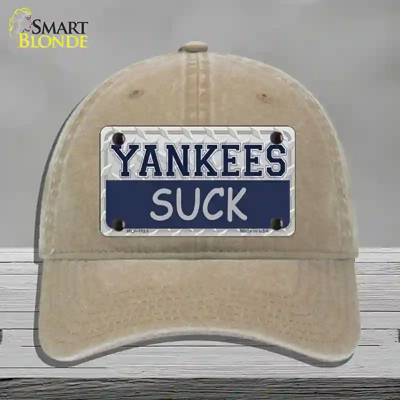HAT09-MLP-1123 Yankees Suck Novelty License Plate Hat, Unconstructed Cotton - Khaki