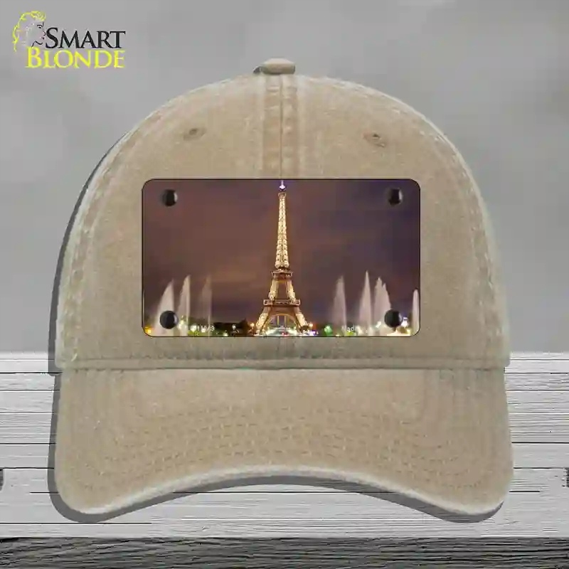 HAT09-MLP-11249 Eiffel Tower Night with Fountain Novelty License Plate Hat, Unconstructed Cotton - Khaki