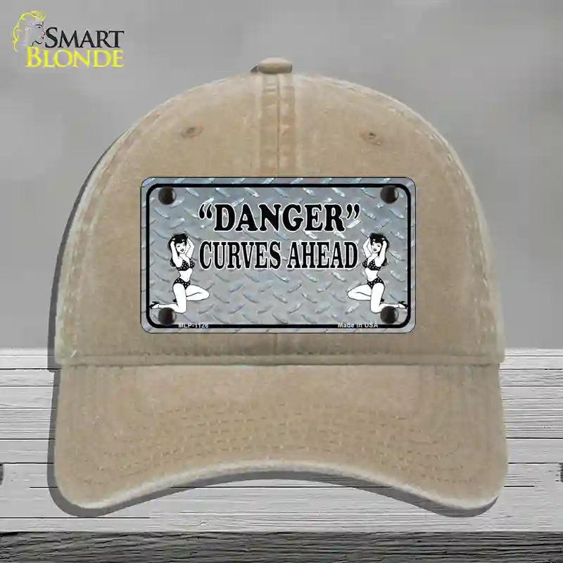 HAT09-MLP-1126 Danger Curves Ahead Novelty License Plate Hat, Unconstructed Cotton - Khaki