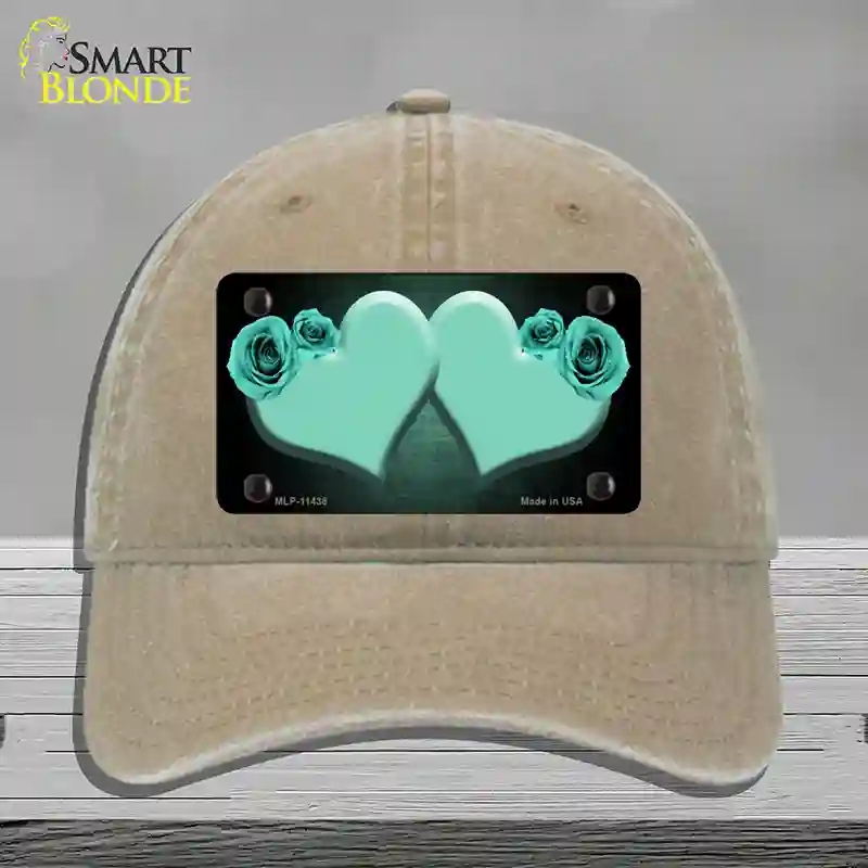 HAT09-MLP-11438 Hearts Over Roses in Mint Novelty License Plate Hat, Unconstructed Cotton - Khaki