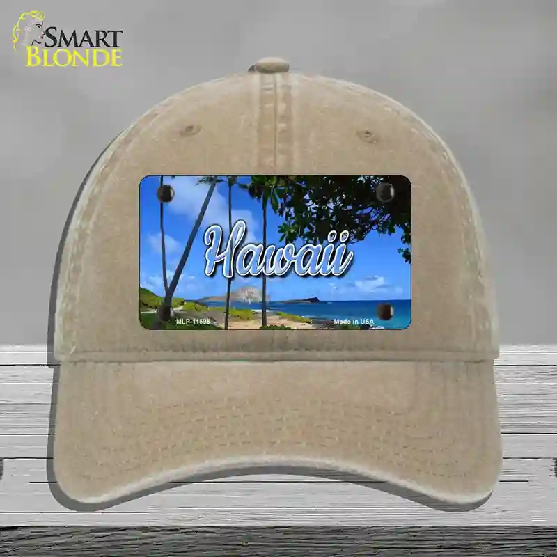 HAT09-MLP-11595 Hawaii Palm Trees State Novelty License Plate Hat, Unconstructed Cotton - Khaki