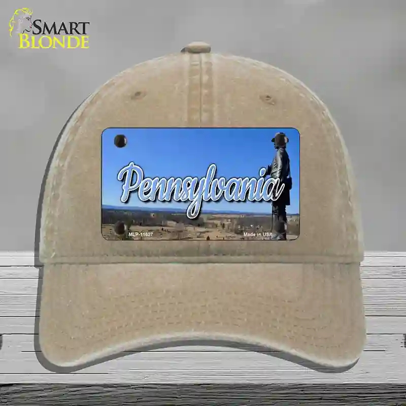 HAT09-MLP-11627 Pennsylvania Gettysburg Statue State Novelty License Plate Hat, Unconstructed Cotton - Khaki