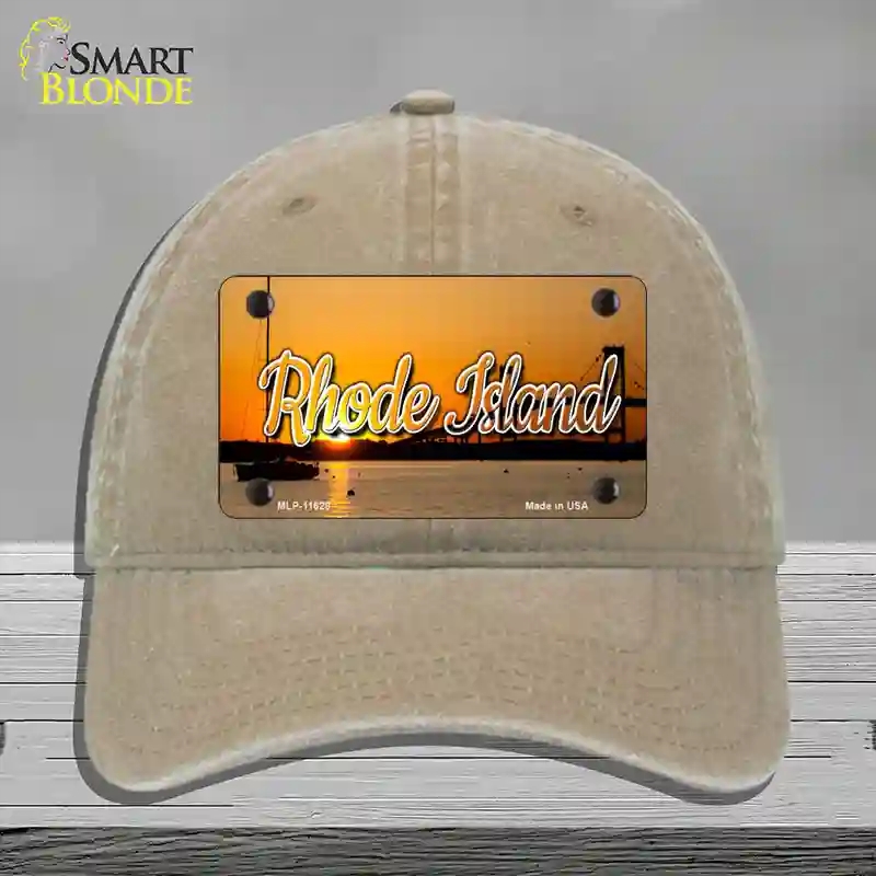 HAT09-MLP-11628 Rhode Island River Sunset State Novelty License Plate Hat, Unconstructed Cotton - Khaki
