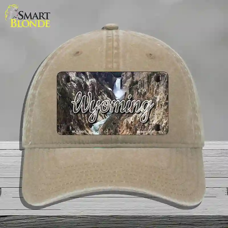 HAT09-MLP-11641 Wyoming Rocky Waterfall State Novelty License Plate Hat, Unconstructed Cotton - Khaki