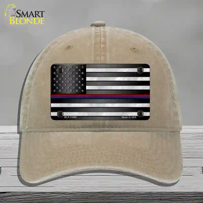 HAT09-MLP-11698 First Responder American Flag Novelty License Plate Hat, Unconstructed Cotton - Khaki