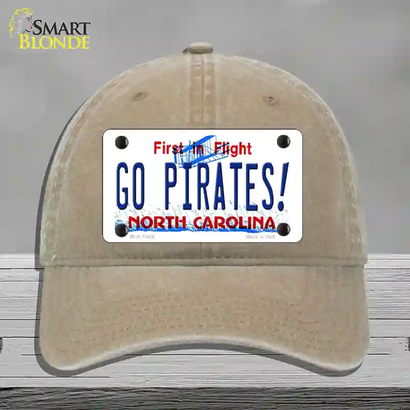 HAT09-MLP-11826 Go Pirates North Carolina Novelty License Plate Hat, Unconstructed Cotton - Khaki