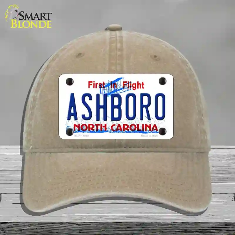HAT09-MLP-11843 Ashboro North Carolina Novelty License Plate Hat, Unconstructed Cotton - Khaki