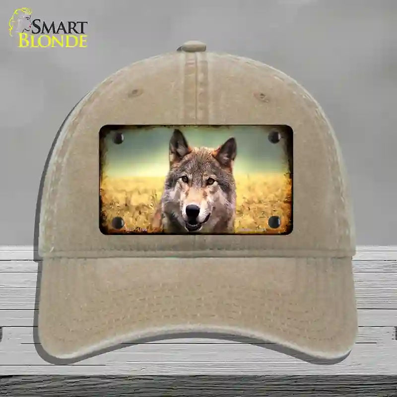 HAT09-MLP-1189 Wolf Novelty License Plate Hat, Unconstructed Cotton - Khaki