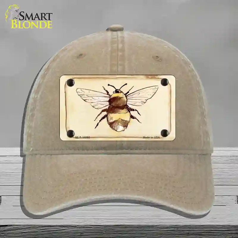 HAT09-MLP-11892 Bumble Bee Watercolor Novelty License Plate Hat, Unconstructed Cotton - Khaki