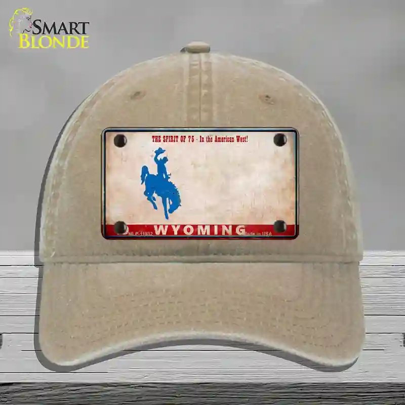 HAT09-MLP-11932 Wyoming Rusty Novelty License Plate Hat, Unconstructed Cotton - Khaki