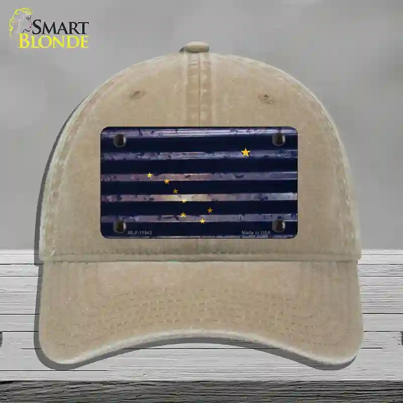 HAT09-MLP-11943 Alaska Corrugated Flag Novelty License Plate Hat, Unconstructed Cotton - Khaki