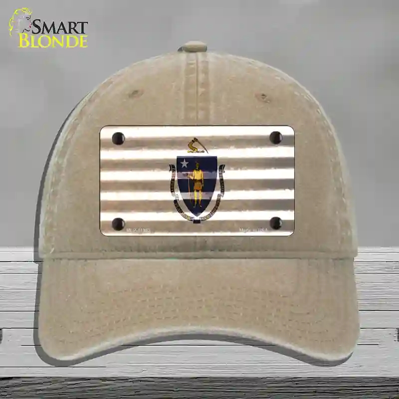 HAT09-MLP-11962 Massachusetts Corrugated Flag Novelty License Plate Hat, Unconstructed Cotton - Khaki