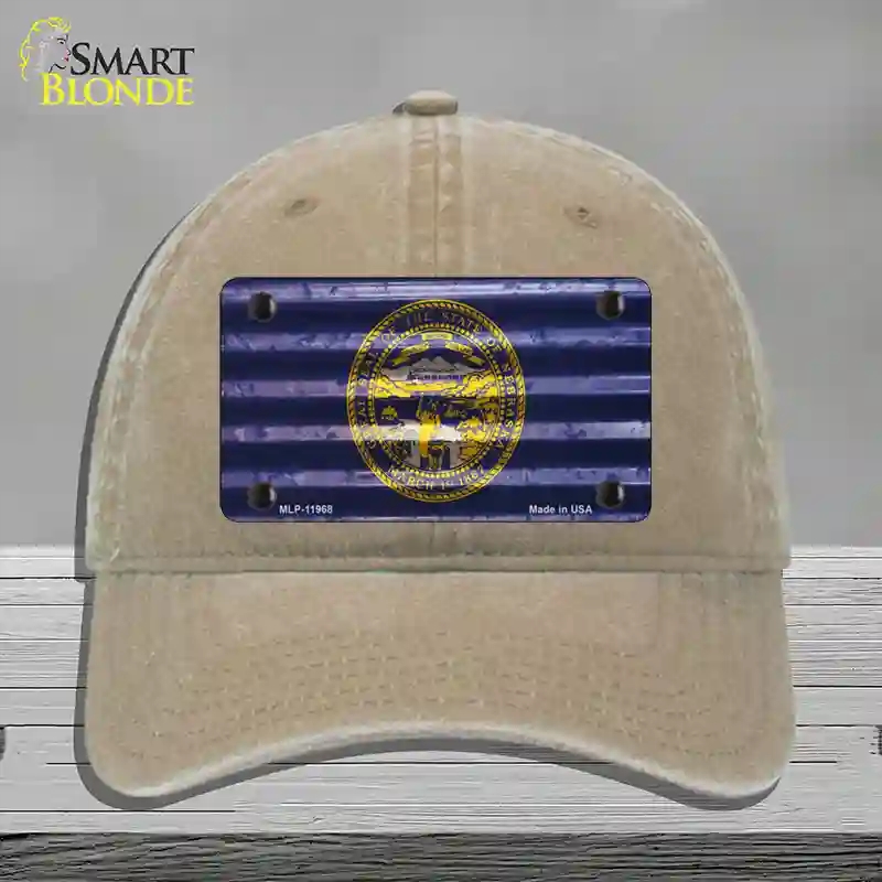 HAT09-MLP-11968 Nebraska Corrugated Flag Novelty License Plate Hat, Unconstructed Cotton - Khaki