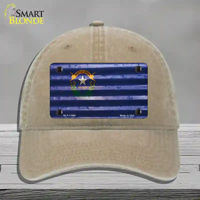 HAT09-MLP-11969 Nevada Corrugated Flag Novelty License Plate Hat, Unconstructed Cotton - Khaki
