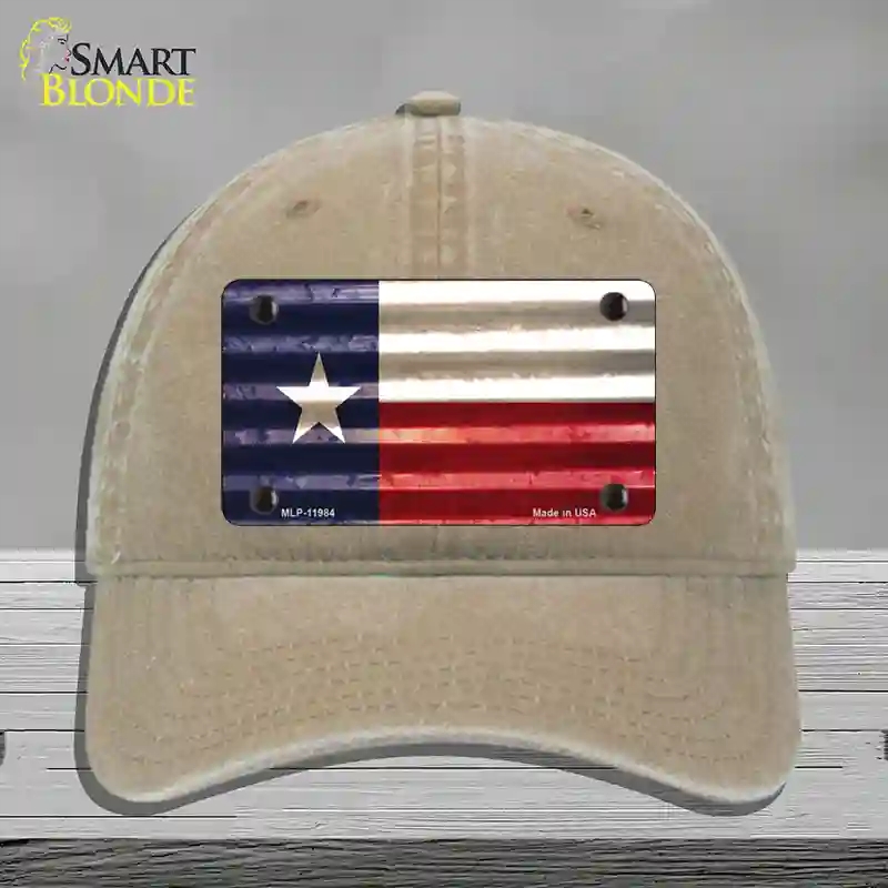 HAT09-MLP-11984 Texas Corrugated Flag Novelty License Plate Hat, Unconstructed Cotton - Khaki