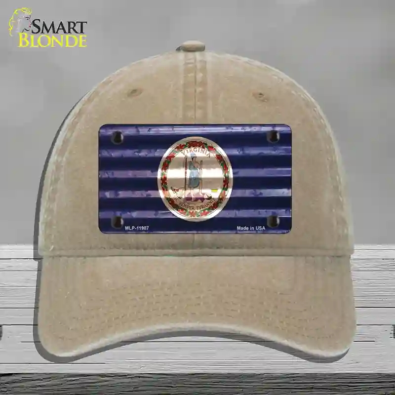 HAT09-MLP-11987 Virginia Corrugated Flag Novelty License Plate Hat, Unconstructed Cotton - Khaki