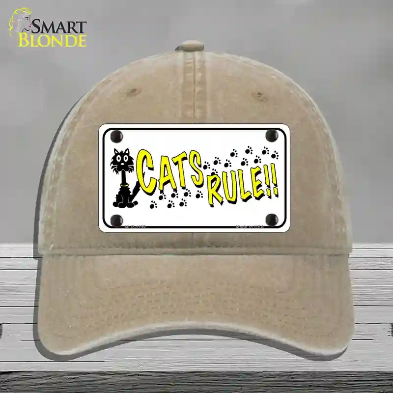 HAT09-MLP-1199 Cats Rule Novelty License Plate Hat, Unconstructed Cotton - Khaki