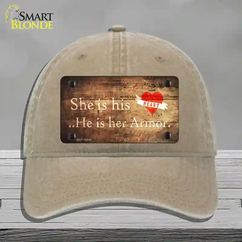 HAT09-MLP-12046 His Heart Her Armor Novelty License Plate Hat, Unconstructed Cotton - Khaki