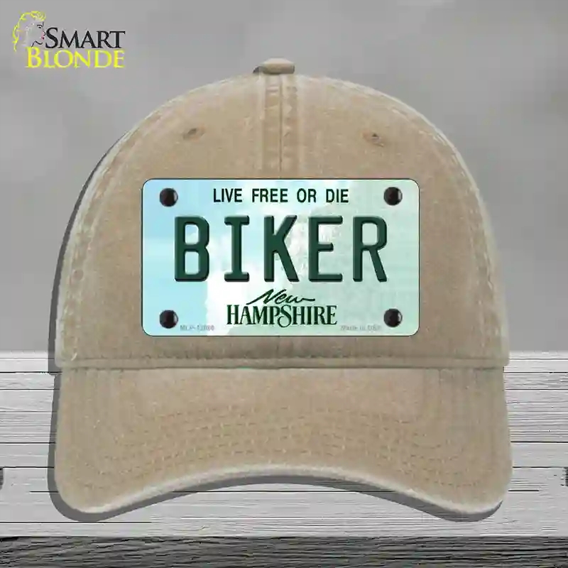 HAT09-MLP-12080 Biker   Hampshire State Novelty License Plate Hat, Unconstructed Cotton - Khaki