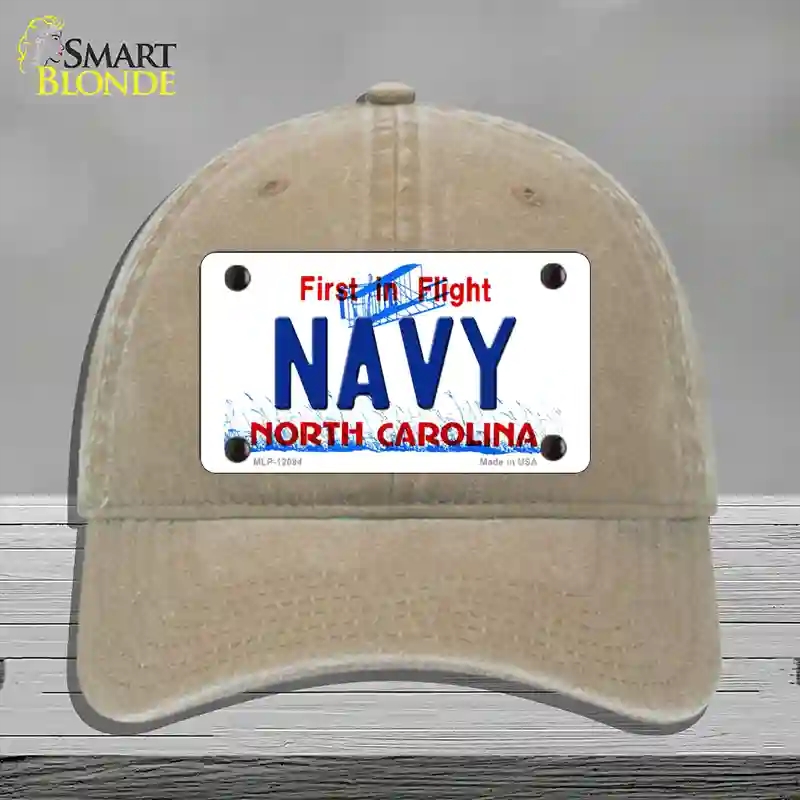 HAT09-MLP-12094 Navy North Carolina State Novelty License Plate Hat, Unconstructed Cotton - Khaki