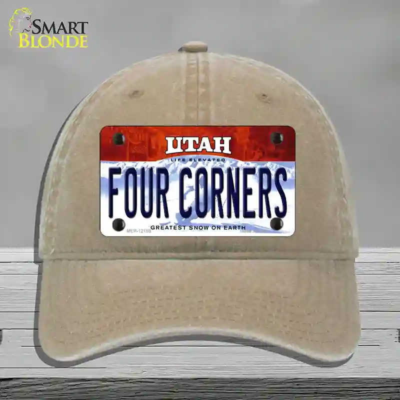 HAT09-MLP-12159 Utah Four Corners Novelty License Plate Hat, Unconstructed Cotton - Khaki
